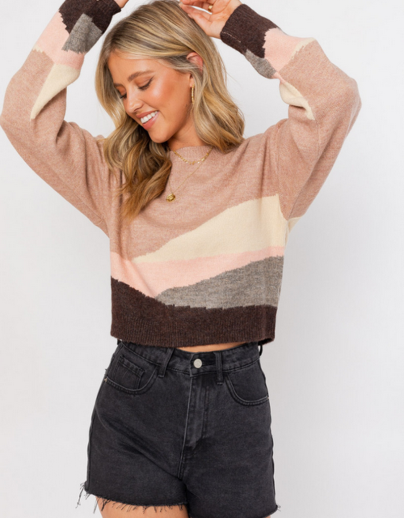 Le Lis Wavy Brown Multi Sweater