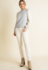 Faux Leather Sleeve Sweater Grey