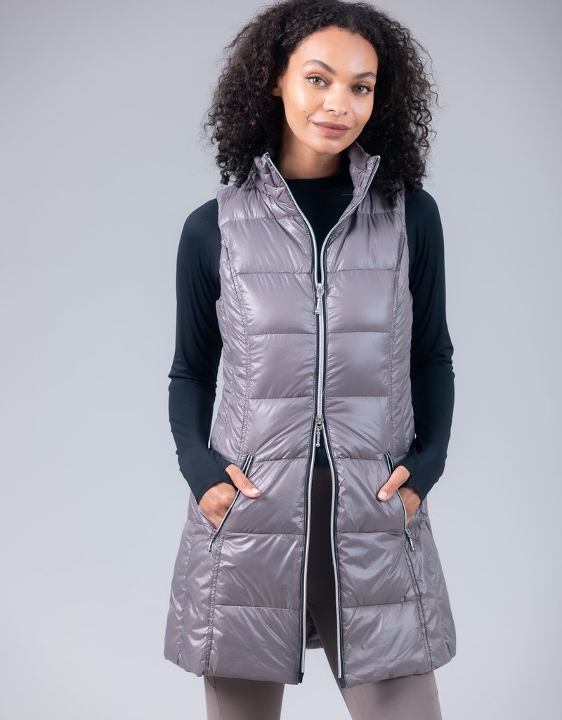 Anorak Quilted Long Vest w/Removable Hood