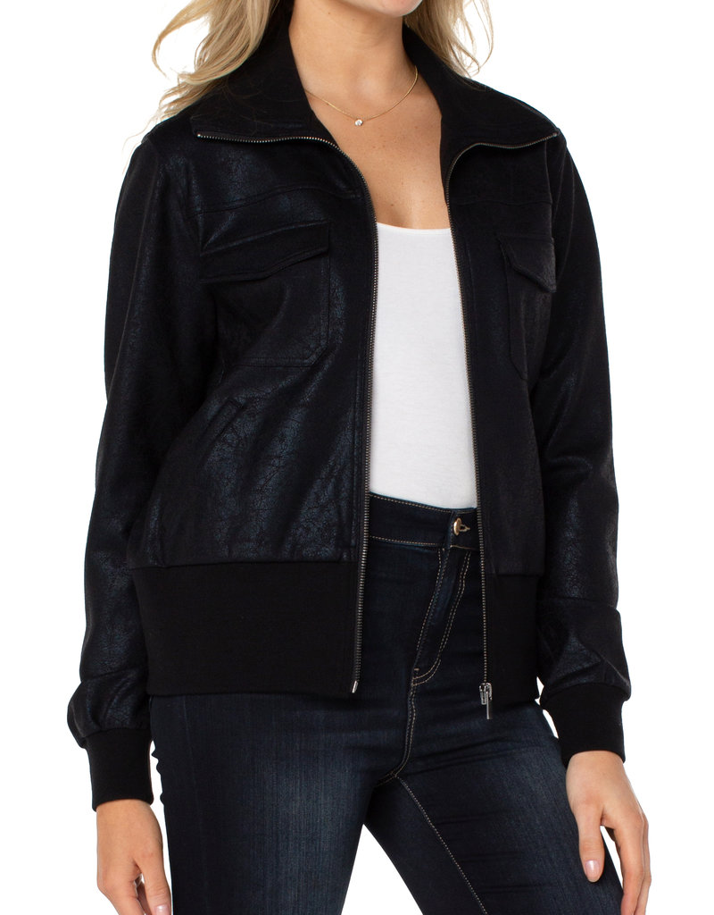 Rib Knit Collar Bomber Jacket - Savvy Chic Boutique