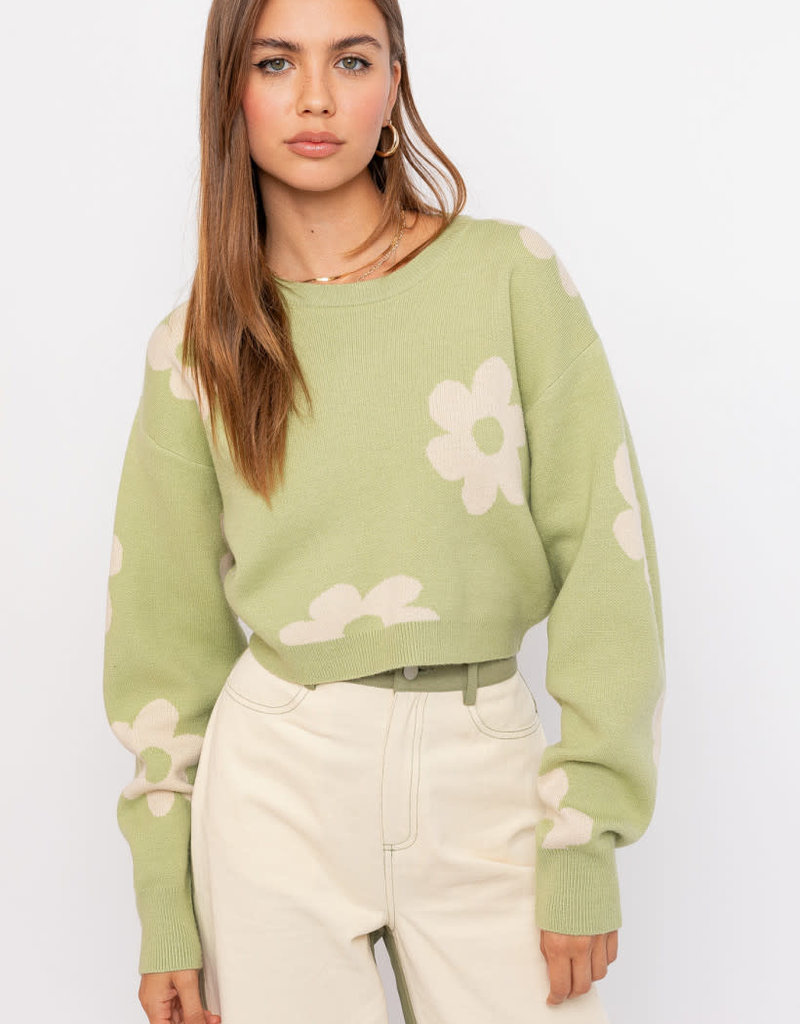 forever 21 green flower sweater