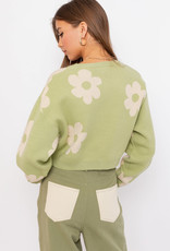 Le Lis Green/Cream Flower Sweater