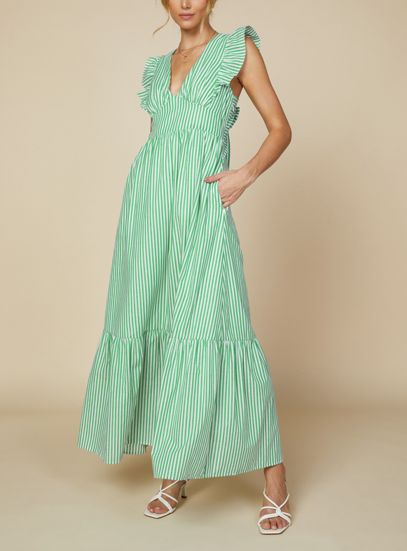 Striped Tie Green Maxi Dress - Savvy Chic Boutique