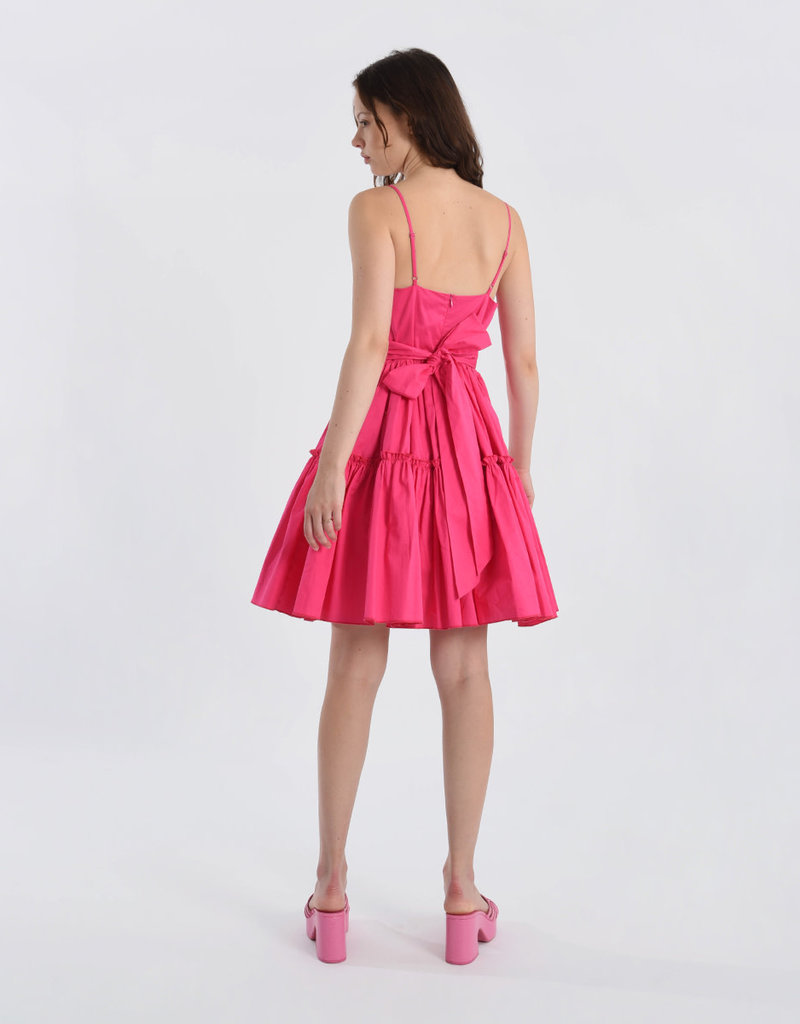 Woven V Neck Dress with Bow
