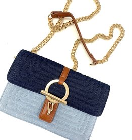Quilted Two Tone Denim Crossbody