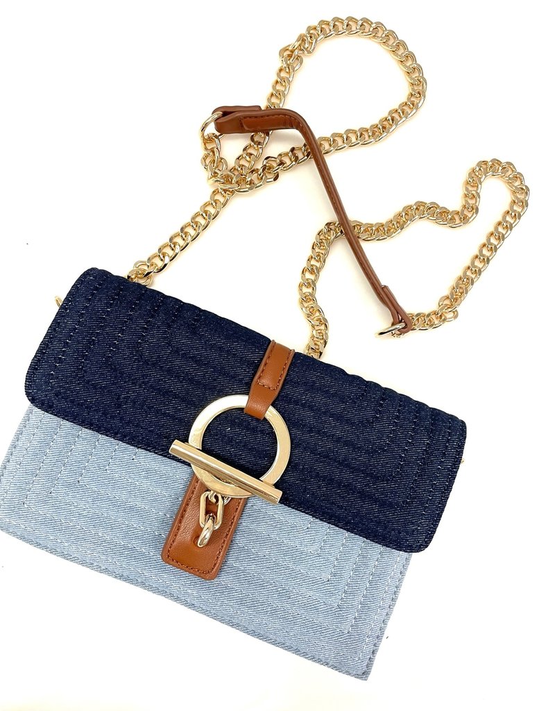 Quilted Two Tone Denim Crossbody