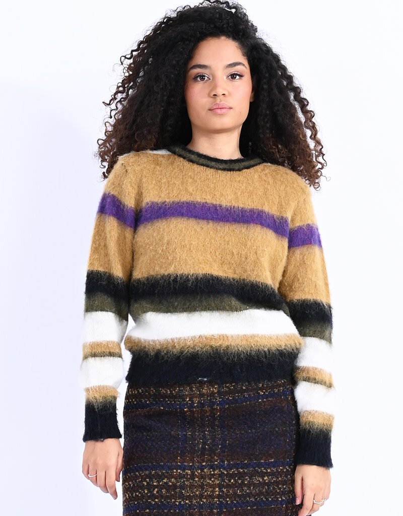 Fuzzy Striped Knit Sweater