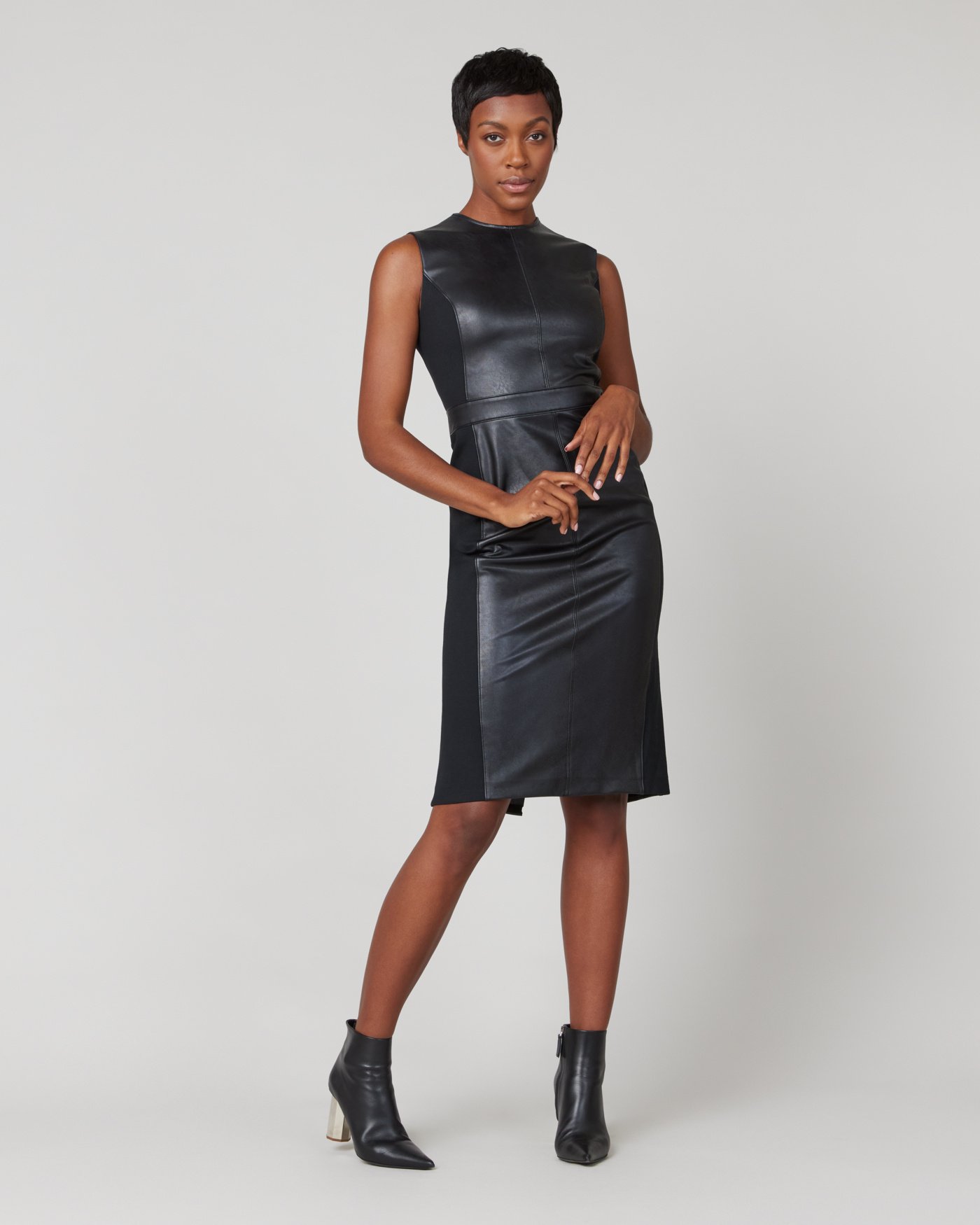 Leather Like Combo Fitted Dress