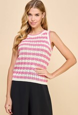 Sleeveless Striped Eyelet Sweater Knit Top