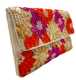 Raffia Floral Beaded Clutch