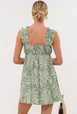 Palm Print Dress w/ Ruffled Strap