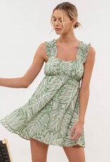 Palm Print Dress w/ Ruffled Strap