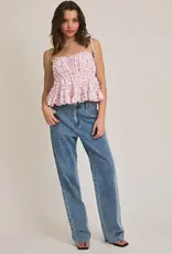 Tie Shoulder Strap Ruffle Babydoll Floral Top