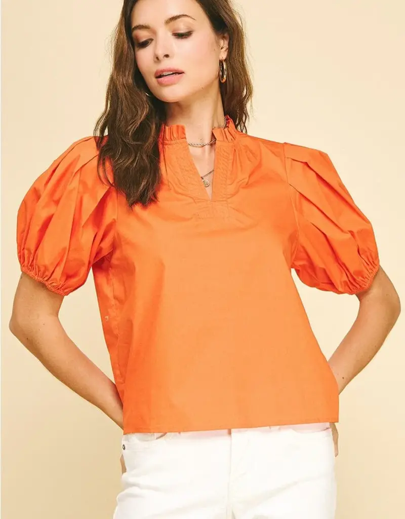 SS V-Neck Pleated Sleeve Top
