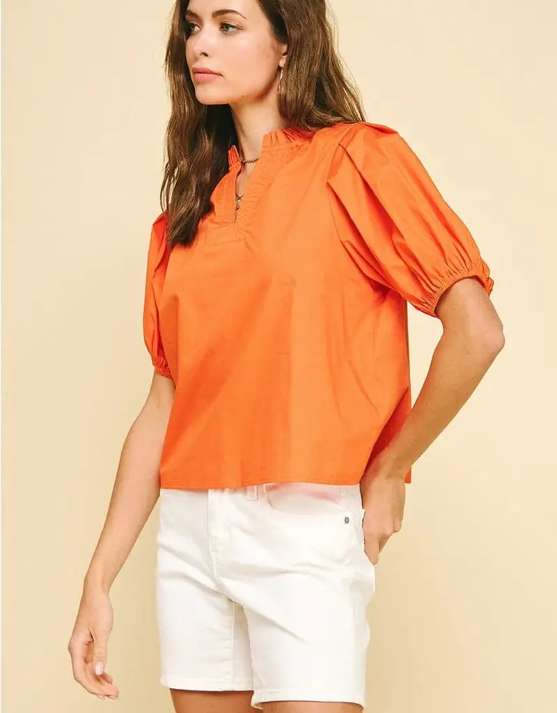SS V-Neck Pleated Sleeve Top