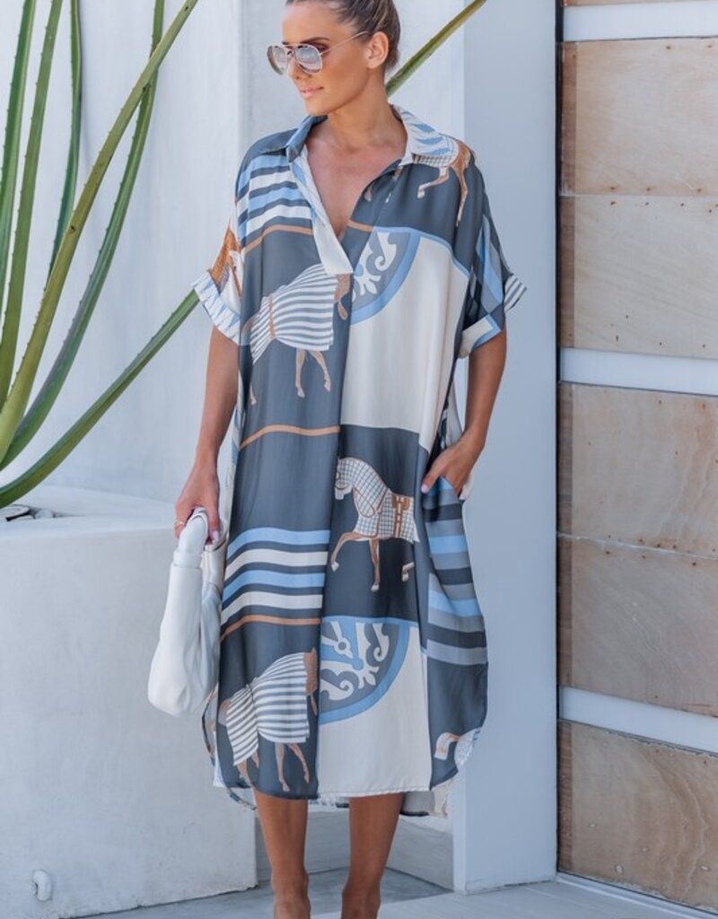Lavender J Silk SS Horse Print Dress