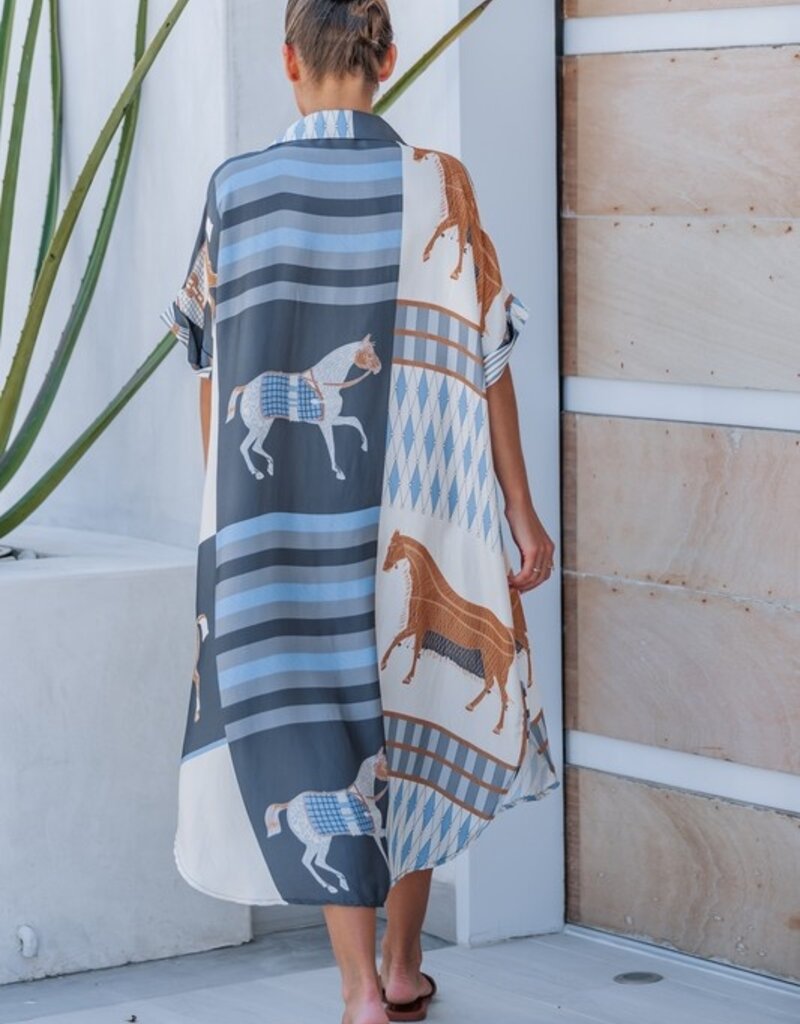 Lavender J Silk SS Horse Print Dress