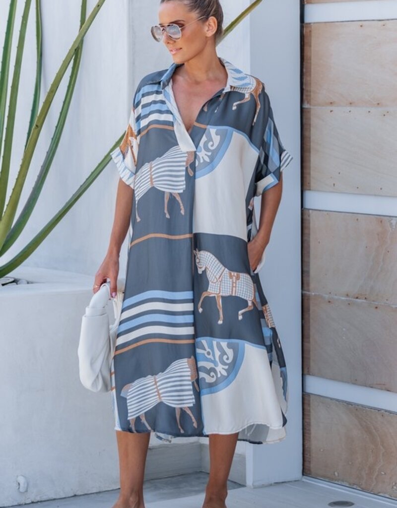 Lavender J Silk SS Horse Print Dress