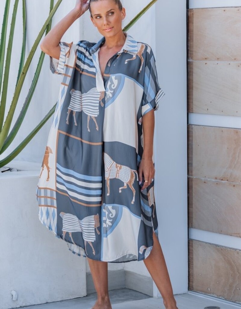 Lavender J Silk SS Horse Print Dress