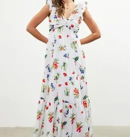 Printed Poplin V-Neck Maxi Dress