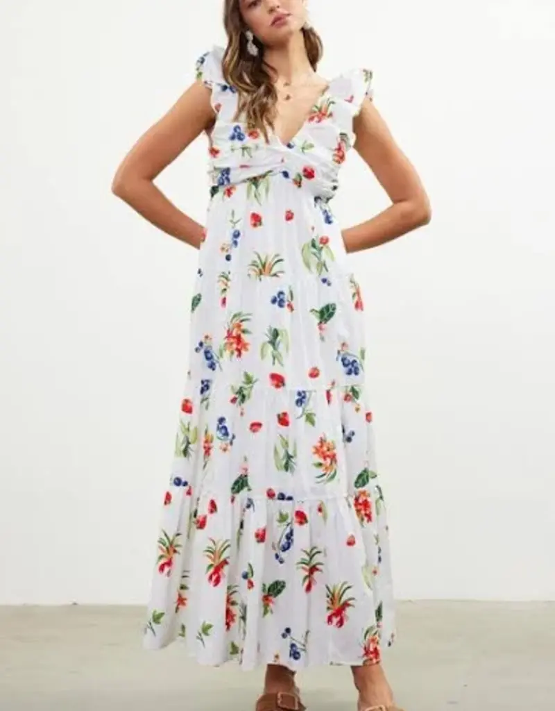 Printed Poplin V-Neck Maxi Dress