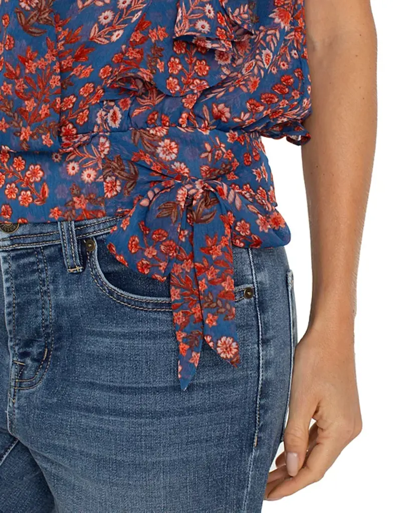 Ruffle Sleeve Draped Front Top