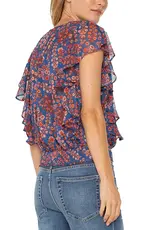 Ruffle Sleeve Draped Front Top
