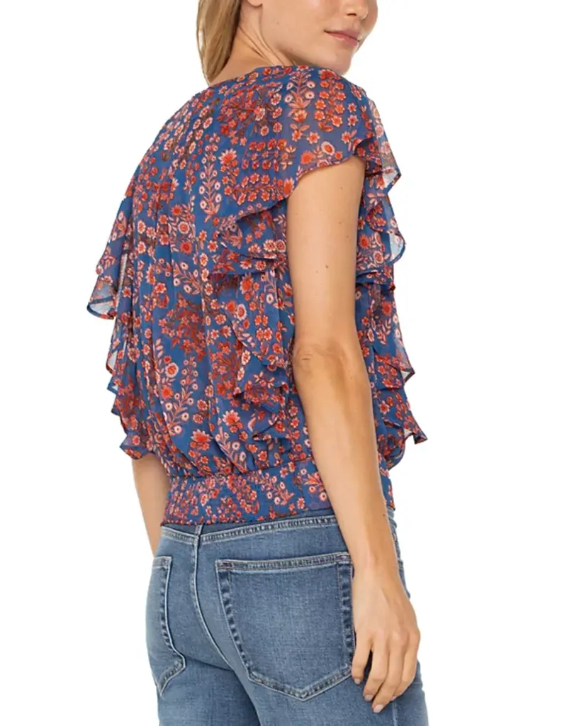 Ruffle Sleeve Draped Front Top