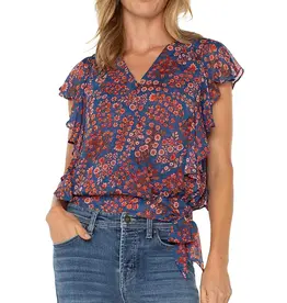 Ruffle Sleeve Draped Front Top