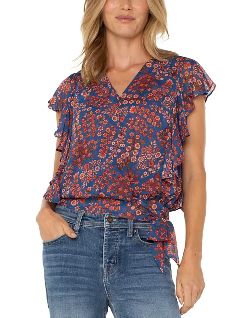 Ruffle Sleeve Draped Front Top