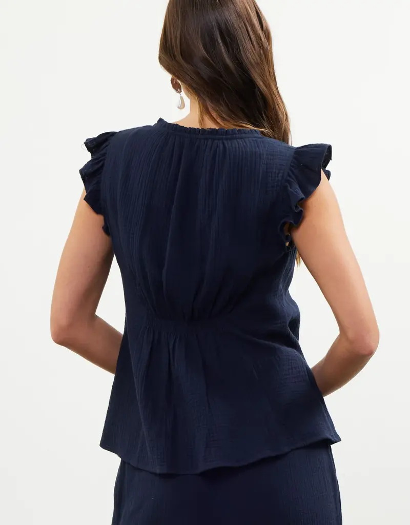 Ruffle Keyhole Neck Top