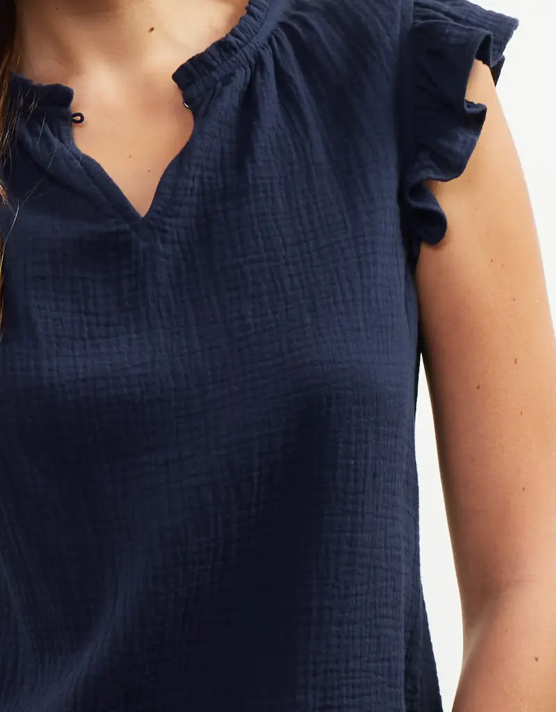 Ruffle Keyhole Neck Top