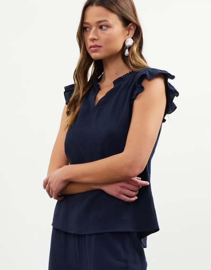 Ruffle Keyhole Neck Top