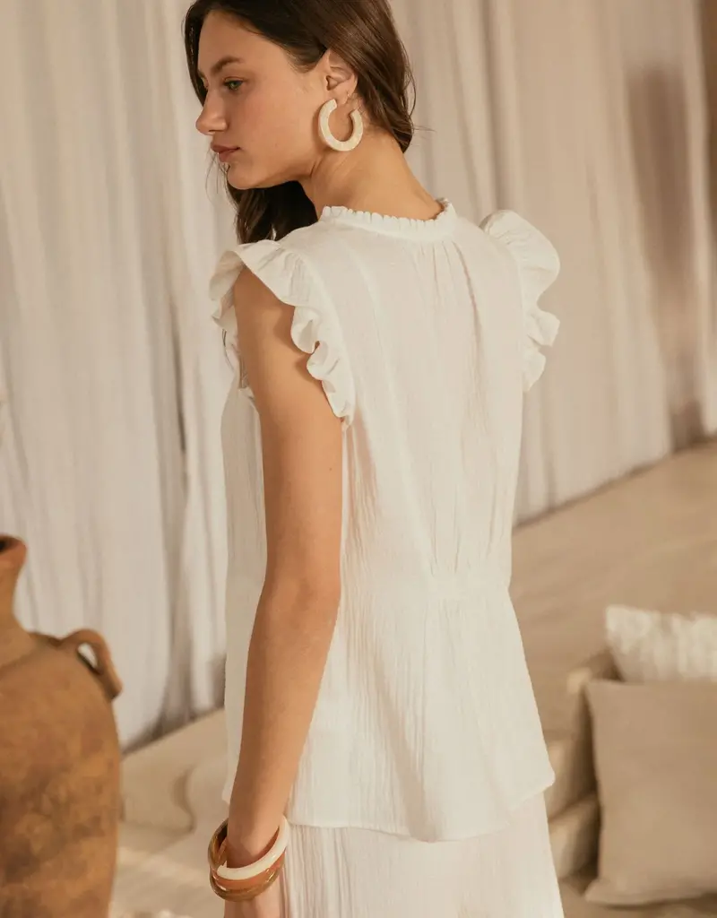 Ruffle Keyhole Neck Top