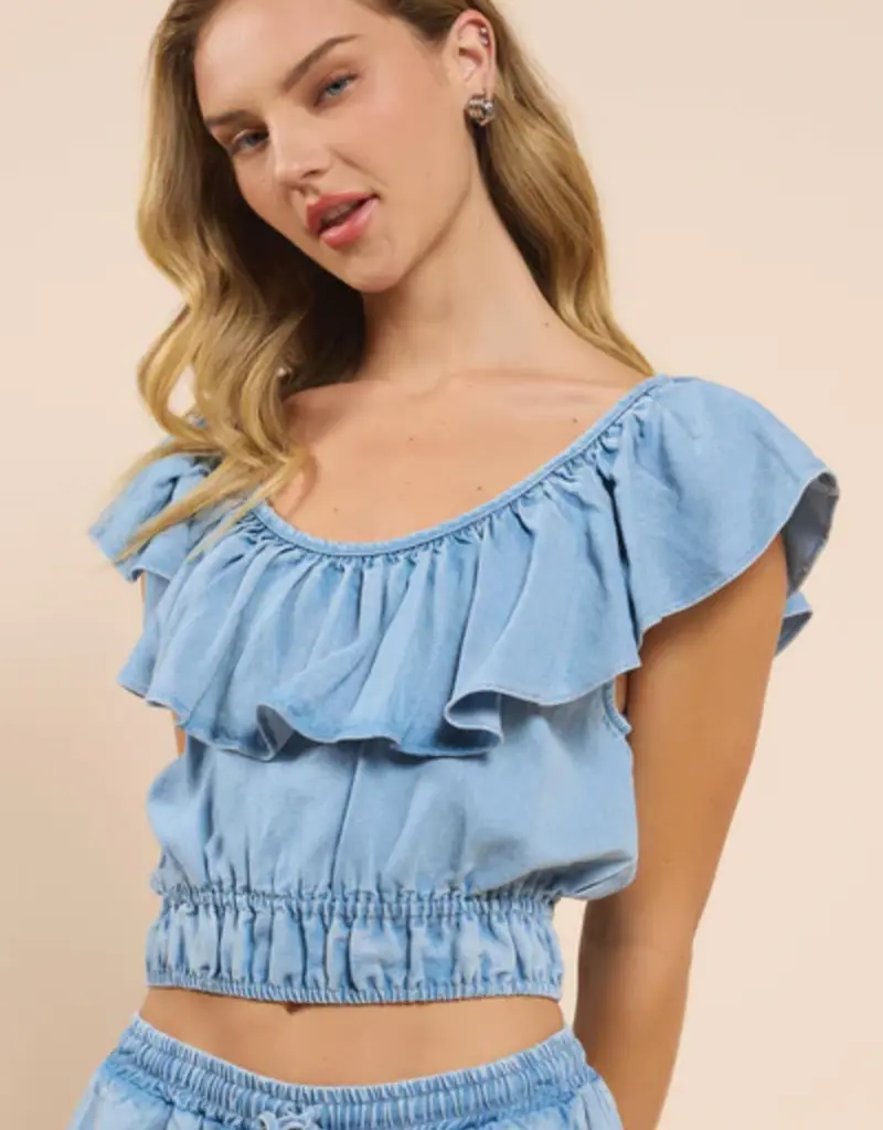 It's Pouring Wide Ruffle Neck Top