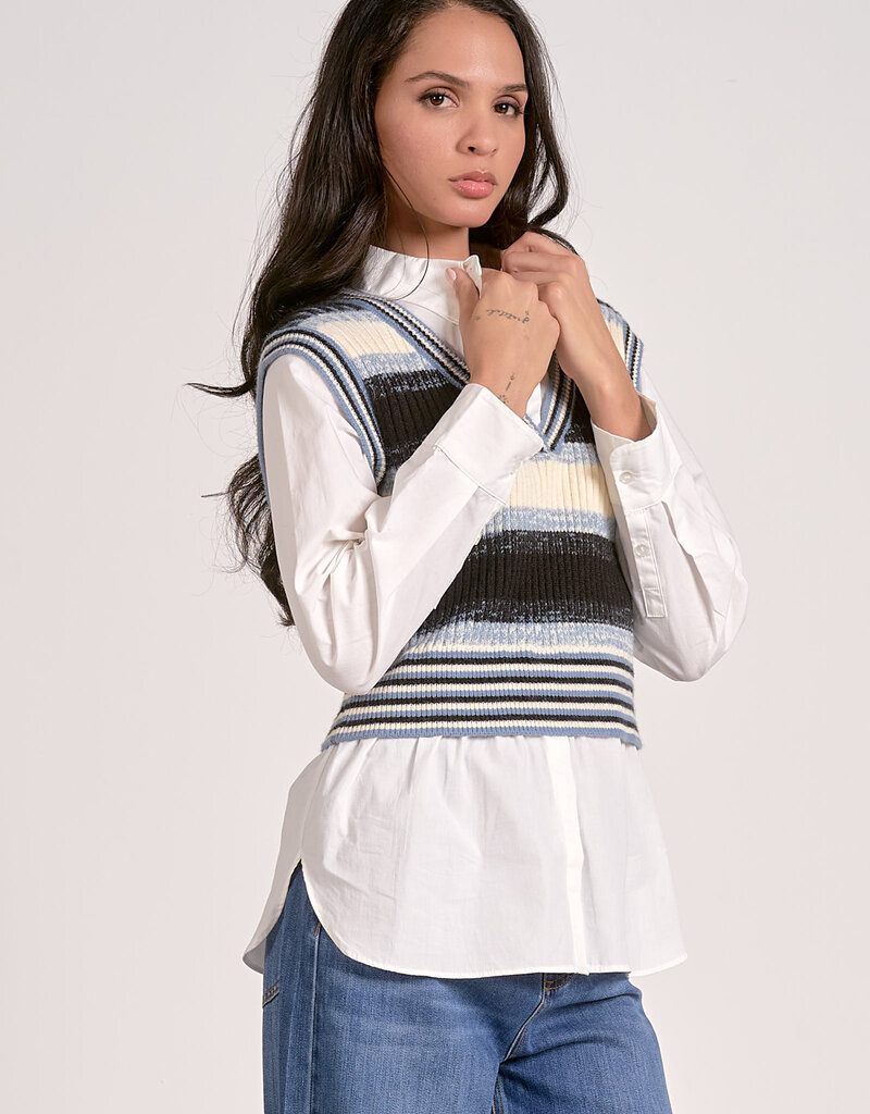 Sweater Vest Shirt Combo Top - Savvy Chic Boutique