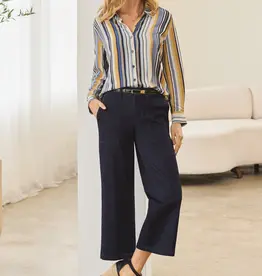LS Button Front Striped Top