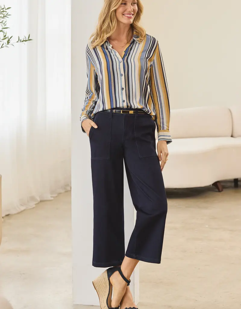 LS Button Front Striped Top