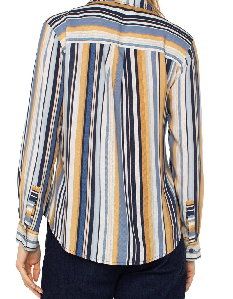 LS Button Front Striped Top