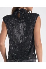 Mock Neck Cap Sleeve Sequin Top