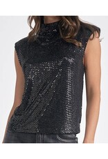 Mock Neck Cap Sleeve Sequin Top