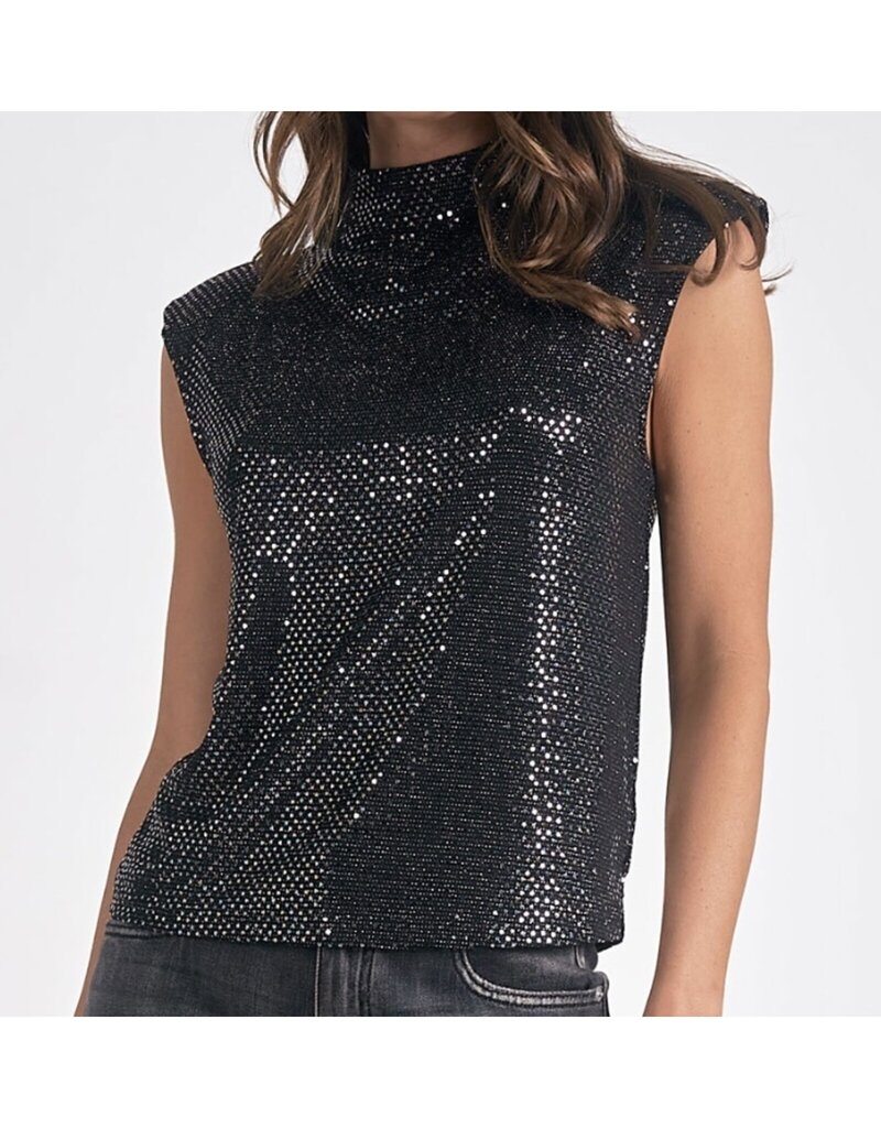 Mock Neck Cap Sleeve Sequin Top