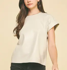 Faux Leather Cap Sleeve Top