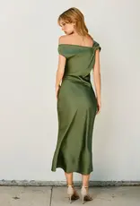 Dull Satin Off The Shoulder Ruched Midi Dress