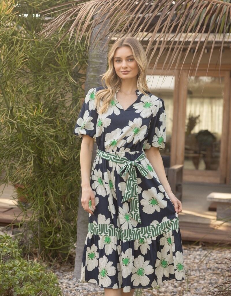 Voy Floral And Stripe Mixed Midi Dress