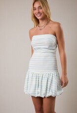 Strapless Bubble Hem Stripe Mini Dress