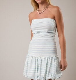 Strapless Bubble Hem Stripe Mini Dress
