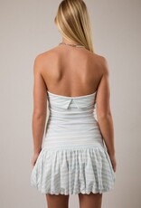 Strapless Bubble Hem Stripe Mini Dress