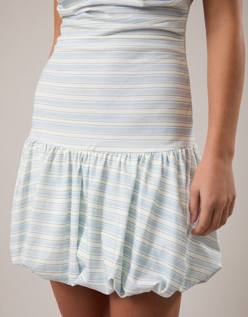 Strapless Bubble Hem Stripe Mini Dress