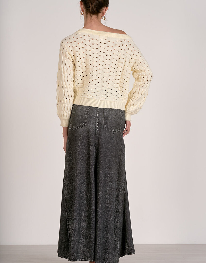 Wide Neck Open Knit Sweater